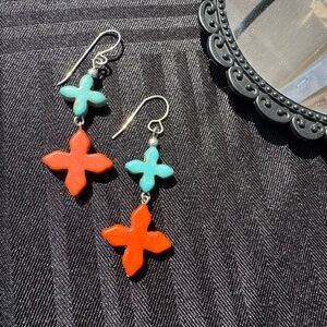 Turquoise and Orange Flower Earrings by EarBoBs
